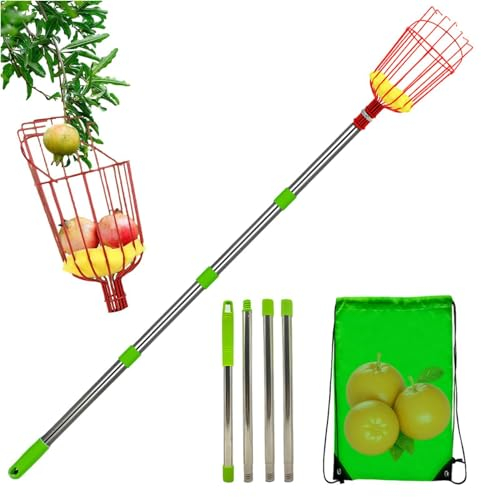 Fruit Picker Pole - Picker, Telescopic Fruit Picker | Steel Telescopic Pole Fruit Picker with Basket, Connecting Pole Basket, Light Weight Telescoping Pole, Lightweight Fruit Picker for Plum