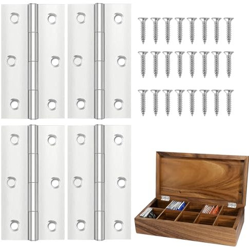 4pcs Door Hinges 66mm × 38mm Small Hinges Stainless Steel Hinges with 24 Screws Door Butt Hinges for Wood Internal & External Wooden Doors