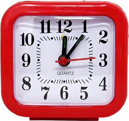 Despertador de Cuarzo analógico Rojo, Analógico silencioso, Despertador de mesita de Noche con Función de Luz, con Pilas, para niños, Alarma Portátil
