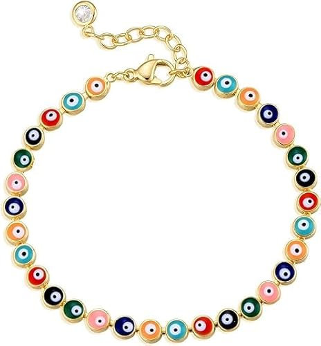 Jenosy Bunte Evil Eye Armband Damen Gold Handmade Rond Perlen Verstellbar Armband für Frauen Mädchen Schmuck