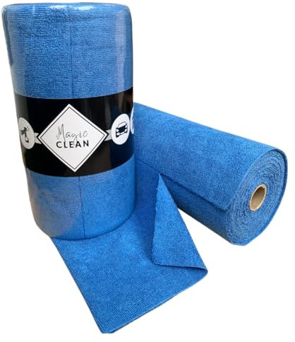 Tech N’Fast – Rouleau de 75 Chiffons Microfibres (30x30cm) – Réutilisables et Lavables, sans Peluche, Déchirables – Chiffons de Nettoyage Multi-Usages Maison, Vitres, Auto – Bleu