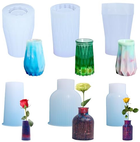 Cayway 6 PCS Flower Vase Resin Molds Silicone, Vase Silicone Molds, Vase Mould Resin Casting Molds for Flowers Preservation, Home Decoration, DIY Craft