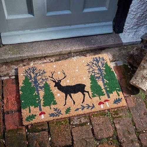 Marco Paul Heavy Duty Natural Coir Christmas Stag Doormat 60 x 40 cm Large Thick Outdoor Reindeer Door Mat with Non Slip Rubber Backing Fun Festive Entrance Mat for Porch, Entryways & Xmas Home Décor