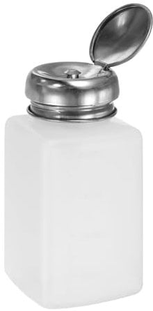 sourcing map Solvent Alcohol Dispenser 200ml(6.7oz) Push Down Liquid Dispenser Pump Bottle with Sealing Stainless Steel Lid for Acetone Solution, White