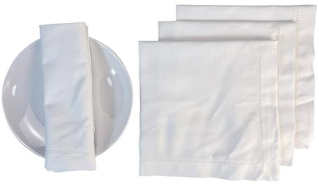 Stoffservietten 6er Set Baumwoll Leinen Waschbar Wiederverwendbare mit Hohlsaum Servietten Stoff Tischsets Tischdekoration für Partys Weihnachten Geburtstag Hochzeit Küche (Weiß, 20 x 20 cm)