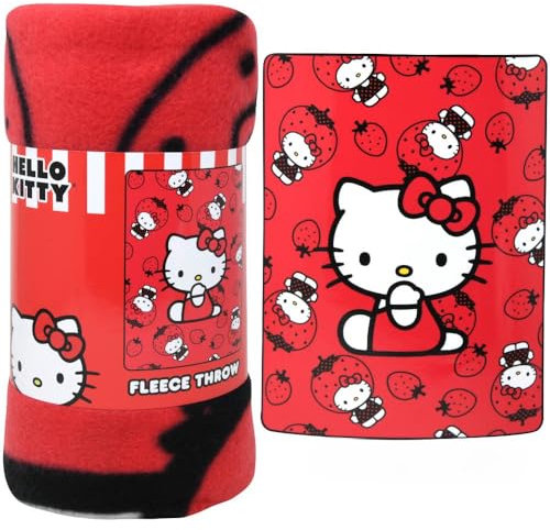 Hello Kitty Copriletto in pile rosso, 114,3 x 152,4 cm, morbido, confortevole ed elegante