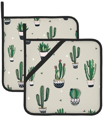 YHBLYKXP Set di 2 presine con stampa di cactus verde, presina resistente al calore, per barbecue