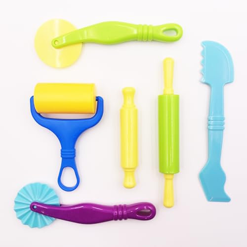 6 Piece Playdoh Tools Set with Clay Cutters Rolling Pins Plastic Knives for Play Dough Set Creative Fun for Arts and Crafts
