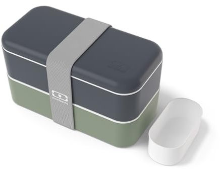 monbento - Lunch Box Original Bleu/Vert - Lunch Box Micro ondable - Boite Lunch Hermétique 2 étages - Idéal pour Travail/Pique-nique - Sans BPA - Made in France - Bleu et Vert