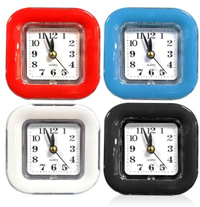 Mini Alarm Clock Table Silent Alarm Compact Square Quartz Alarm Clock Non Ticking Small Battery Operated Clock Beep Table Clock for Bedroom Home Accessories Assorted Color(1Pc)(Battery Not Included)