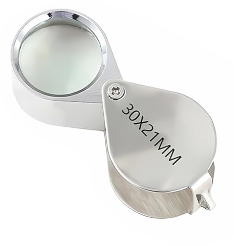Juwelier Lupe 30 Fache, Edelstahl Einschlaglupe,Vergrößerung Metall Faltlupe,Taschenlupe für Diamanten Juweliere Münzen Briefmarken, Währung Erkennung, Schmuck Identifikation