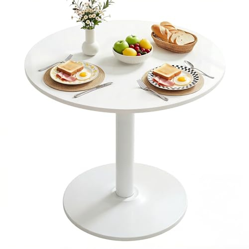 Warmiehomy 80cm Round Small Dining Room Table for 2-4 People, Pure White | Modern Wooden Kitchen Table with Metal Base for Small Space, Home Office, Apartment, Dining Room, Living Room, Balcony