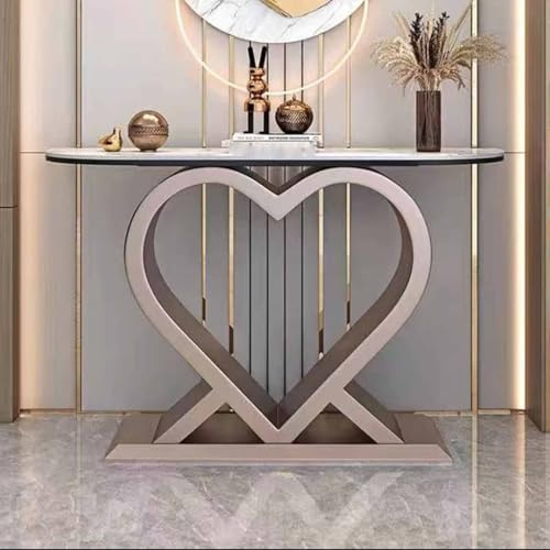 Tqertrtfxa Magnifique Structure rectangulaire en marbre/métal,Console de Salon Finition Antique avec piètement en Forme de cœur,Longue Table d'entrée Moderne en Ardoise(D,80cm/31.5in)