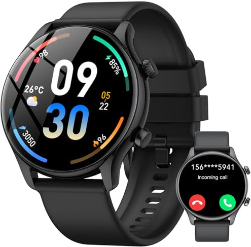 vamout Smartwatch Herren Damen Rund mit Telefonfunktion/AI Assistentin,1.39 HD Uhr,120+ Sportmodi Watches for Men, Fitnessuhr Herren mit SpO2 Pulsuhr Schlafmonitor, IP68 Wasserdicht, für iOS Android