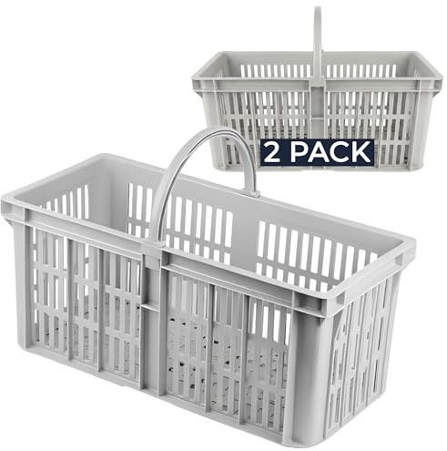 Chabrias Ltd Glass Collection Caddy Basket with Handle - UK Made Heavy Duty Bar Glass Carrier for Pubs, Restaurants & Home, Multi-Purpose Cleaning Caddy, Bottle & Glasses Transport - (2, Grey)