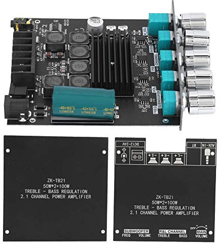 Sxhlseller ZK-TB21 Placa Amplificadora de Potencia Bluetooth 5.0 de 2.1 Canales, Módulo de Audio Digital TPA3116D2 con Entrada Auxiliar, Admite 12-24 V CC para Subwoofer y Altavoces Estéreo
