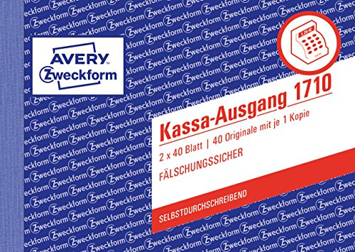 AVERY Zweckform 1710 Kassa-Ausgang speziell für Österreich (A6 quer, 2x40 Blatt, selbstdurchschreibend mit farbigem Durchschlag, fälschungssicherer Dokumentendruck) weiß/rosa