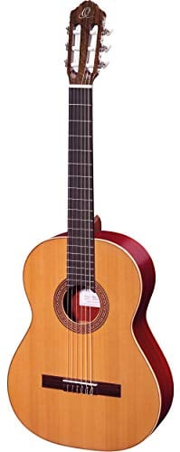 Ortega Guitars R200L Konzertgitarre Custom Made in 4/4 Größe Linkshänder handgefertigt in Spanien massive Decke natur im hochglänzenden Finish mit hochwertigem Gigbag