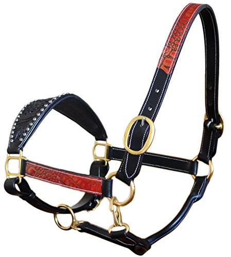 Rot Alligator Print BRONC USA Leder Pferd Fusion Halfter, Cob