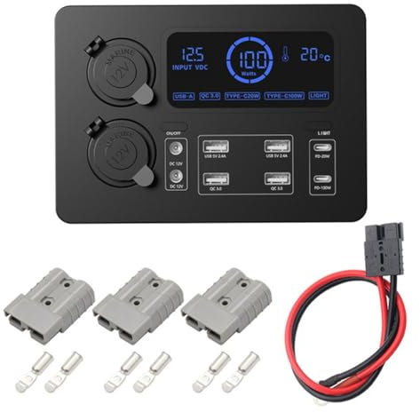 Hlxnyami Centre Contrôle Portable avec Adaptateur Lumières LED Mini Boîtier d'alimentation avec Lumières LED 100 W pour Camping-Cars, Bateaux Boîtier d'alimentation D'Affichage 12 V B