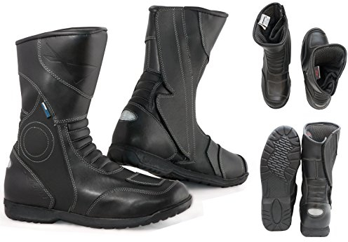 A-Pro Stivali Calzature Moto Scooter Città Touring Impermeabile Pelle Nero 46