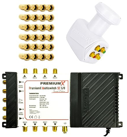 Premium X SAT Multischalter PMSE 5/8 Satelliten Multiswitch Quattro LNB weiß 24x F-Stecker für 8 Teilnehmer FullHD 4K UHD 8K