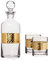 1.5L Whisky Decanter & 2 400ml Tumblers Embossed Art Deco Gold Wedding Anniversary Glassware Gift Set