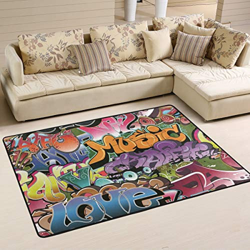 DragonSwordlinsu COOSUN Teppich mit Graffiti-Design, rutschfeste Bodenmatte, Fußmatten für Wohnzimmer, Schlafzimmer, 91 x 60,9 cm
