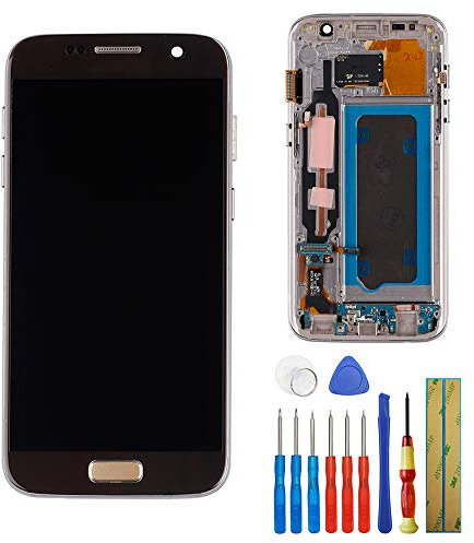 E-YIIVIIL Neuer Super Amoled Display kompatibel mit Samsung Galaxy S7 SM G930F LCD Display Touchscreen Bildschirm Digitizer Assembly Gold Glas with Rahmen+Tools