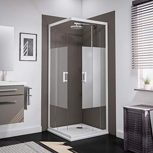 Schulte paroi de douche accès d’angle droit 80 x 80 x 190 cm, profilé blanc, portes coulissantes, verre de sécurité 5 mm décor décent, partiellement encadré, largeur d'accès 48 cm, réglage 78.5-80.0