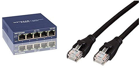 Netgear GS105 Switch Ethernet 5 Ports Métal Gigabit (10/100/1000), pour Une Connectivité Simple et Abordable, Protection ProSAFE & Amazon Basics Câble réseau Ethernet RJ45 catégorie 6-0,9 m
