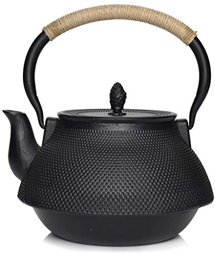 Teiera in ghisa - Grande capacità 2.5L Tetsubin Giapponese Bollitore for tè in ghisa Mantiene la Temperatura - Teiera Non tossica Regalo Fatto a Mano/Regalo di Compleanno/Cucina, Nero