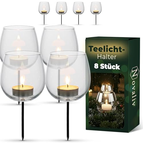 8X Teelichthalter Glas für Adventskranz 6cm bauchig Teelichtgläser klein Kerzenhalter Glas Kerzenpicks für Teelichter Weihnachtskranz 2X 4er Glas Teelicht Gesteck Weihnachten Dekoration Xmas