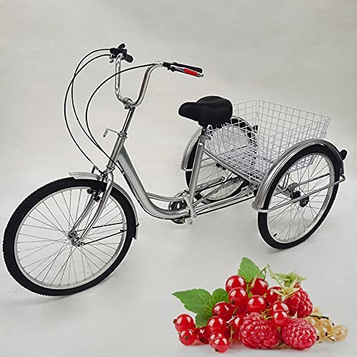 MINUS ONE Dreirad Für Erwachsene Erwachsenen Dreirad Fahrrad Mit 3 Rädern Seniorenrad Lastenfahrrad 24 6-Gang-Schaltung mit Licht (Silber mit Licht)