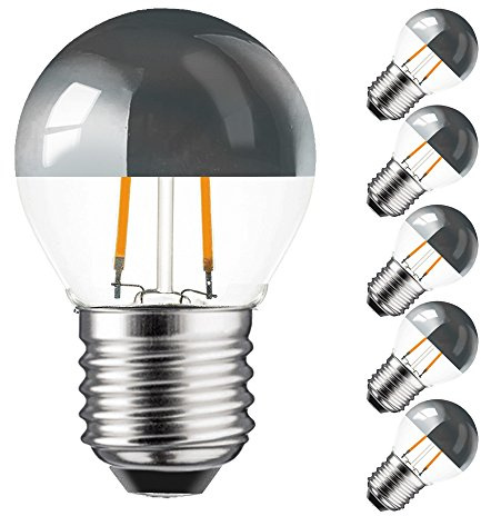 NCC-Licht 5x LED Kopfspiegellampe P45 Tropfen E27 2W Extra Warmweiß 2200K | LED Leuchtmittel mit Kopfspiegel Silber ersetzt 25W Glühlampe mit E27-Sockel, ideal für Schminktisch Spiegel und Deko