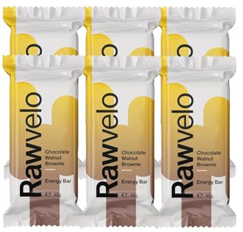 Rawvelo Energy Bars - Chocolate Walnut Brownie - Wheat & Gluten Free, Vegan Protein Bar, Low on Glycemic Index - Plant-based Sports Nutrition - 23.2g Carb, 4.3g Protein - 6x45g