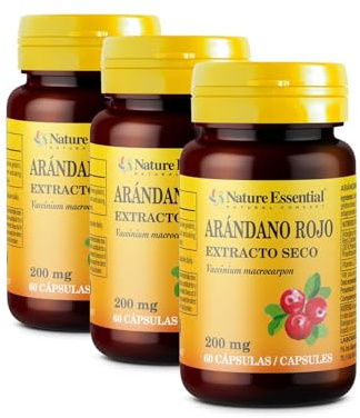 Nature Essential | Arándano Rojo 200 mg | 3 Unidades | 60 Cápsulas | Ayuda a Reforzar el Sistema Inmune y la Salud del Tracto Urinario | Rico en Vitamina C