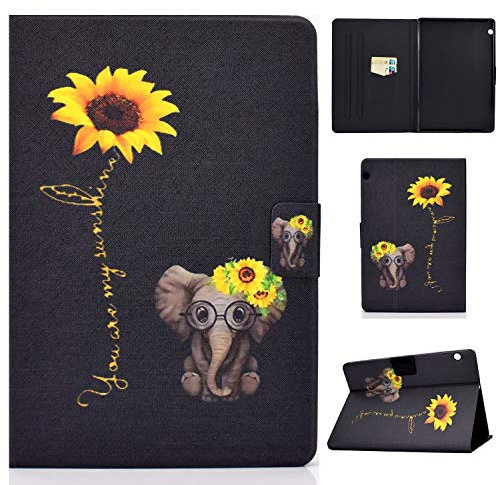 Succtop Coque Huawei Tablette T5 10 Housse Cuir PU Flip Stand Portefeuille Tablette Etui Protection avec Fonction de Veille/Réveil Auto pour Huawei Mediapad T5 10.1 Pouces 2018 Éléphant Fleur