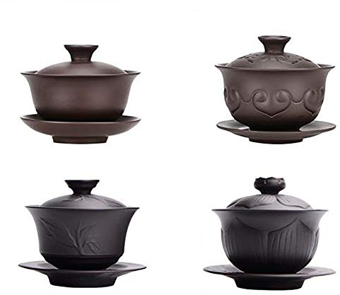 Gaiwan aus Lehm Chinese Gaiwan vier Tassen aus Yixing Ton Zisha Gaiwan Gaiwan Teetasse lila Sand Gaiwan einzigen Satz Tee Tee-Set 4 Stück,4pack
