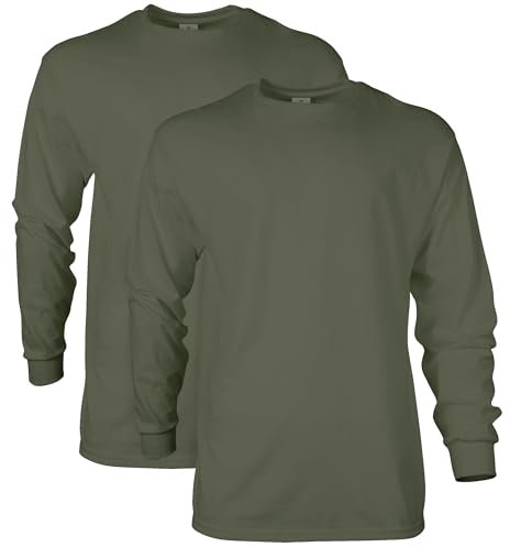 Gildan Unisex's Ultra Cotton Long Sleeve T-Shirt, Style G2400, Multipack, Military Green (2-Pack), L (Pack of 2)