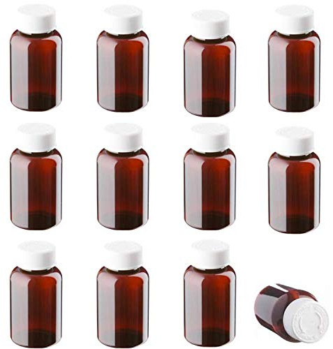150ml Pill pots with lids, Empty Plastic Medicine Amber Bottles, Pill Storage pots, Screw caps, Strong Medicine Storage pots, Dispenser (12)