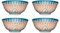 KitchenCraft Set of 4 Glazed Stoneware Bowls with Mediterranean Leaf & Stripe Pattern, Green & Pink Ceramic Bowls with Footed Base, Microwave & Dishwasher Safe, 15.7 cm (6)