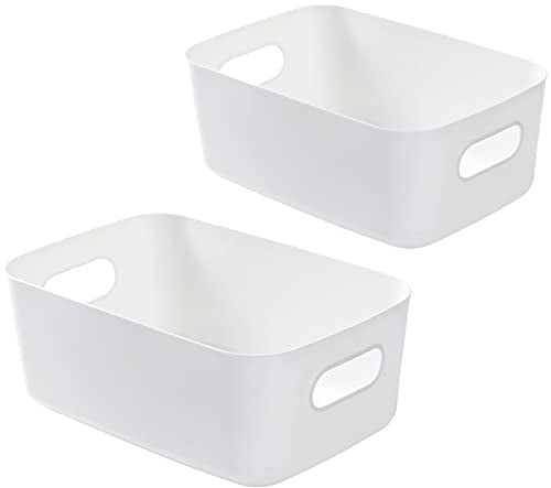 Bgfuni 2pcs Storage Baskets With Handle, Plastic Organizer Boxes for Kitchen, Home, Office, Bathroom - 20x14x7.5cm (White)