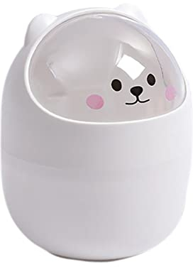 Mini Trash Can with Lid, Cute Swing Lid Countertop Trash Bin, Dustbin Trash Bin, Tiny Waste Bin Makeup Pad Garbage Holder for Coffee Table Kitchen, 4L (White)