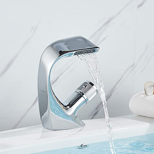 YHSGY Weiß Chrom Waschbecken Wasserhahn Moderne Messing Wasserfall Wasserhahn Badarmaturen Deck Mount Waschbecken Kran Kalt Warmwasser Mischbatterie