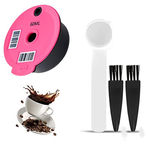Reusable Coffee Capsule,Refillable Coffee Capsule, Reusable Coffee Filter, with Silicone Lid, Coffee Spoon and 2 Brushes for Bosch Tassimo Coffee Machine Accessories (Rosa 180ml)