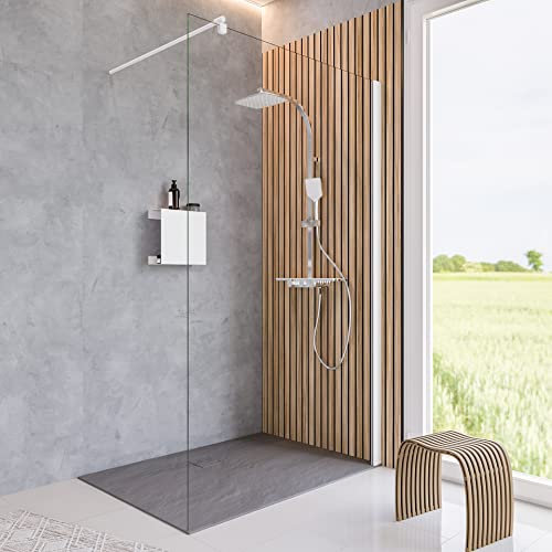 Schulte paroi de douche fixe à l'italienne 120 x 200 cm, barre 122 cm incluse, profilé blanc mat, verre de sécurité 6 mm transparent antical, plage de réglage 118.0-120.5