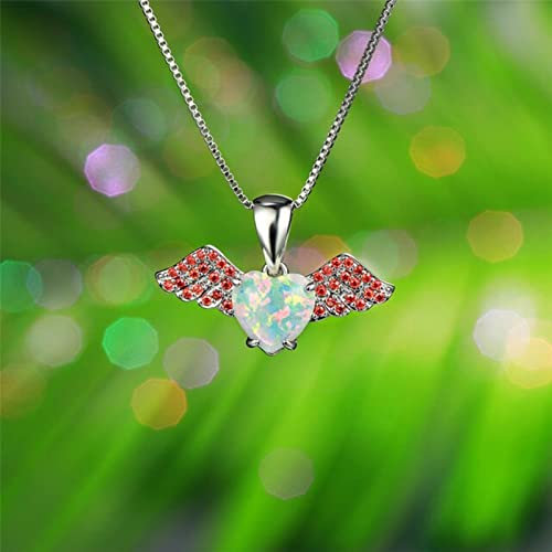Cute Female Small Angel Heart Pendants Necklaces Rose And Gold Wedding Necklaces For Women Vintage Blue White Opal Necklace