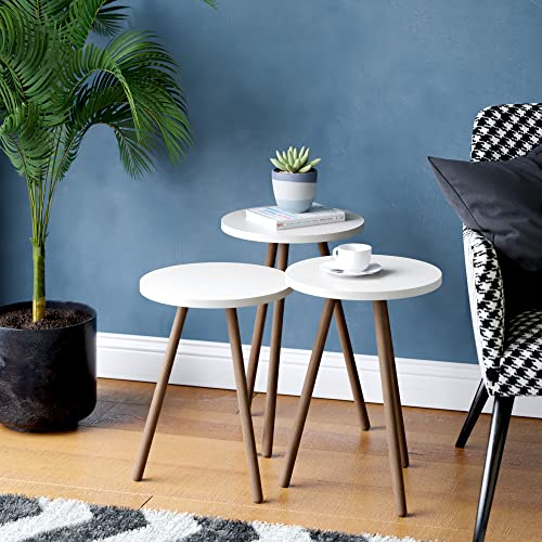 [en.casa] Satztisch Hjørring im 3er Set Kaffeetisch Rund Wohnzimmertisch Beistelltisch Couchtisch 49 x Ø34 cm Sofatisch Weiß