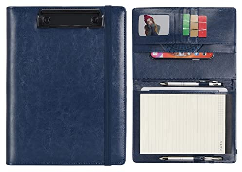 Wonderpool A4 A5 PU Leder Klemmbretter Schreibmappen Notizblock mit Innentasche - Schreib Padfolio Datei Dokument Fallhalter für Büroreise Schule Hotel Krankenhaus (Blau, A5)